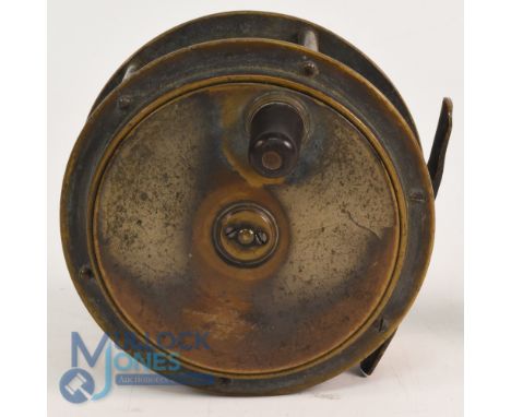 Army &amp; Navy Maker, 105 Victoria Westminster, patent brass Hercules salmon reel, 4 1/2" wide spool, brass mounted handle, 