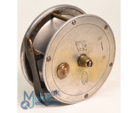 Extremely rare Hardy 4" Combined Fly &amp; Spinning alloy reel c.1894 with rod in hand and oval trademarks, additionally stam