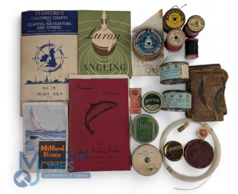 Vintage Fishing Bottles, Tin Advertising, to include Hardy Cerolene tin, 2x Hardy's cellulose brushing varnish tins, Hardy si