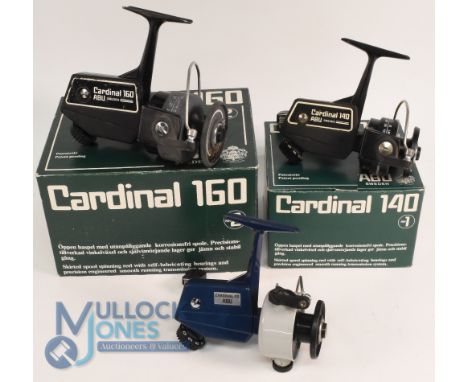 ABU Cardinal fixed spool reels (3) to incl' a Cardinal 40 LHW in blue stamped 771100 to foot, clean condition, t/w Cardinal 1