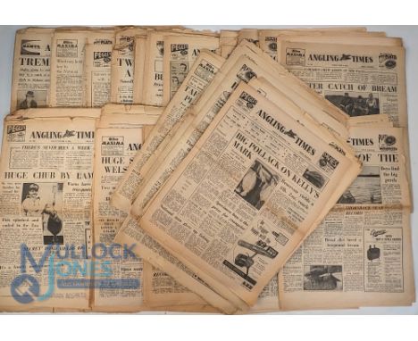 1963-1964 Angling Times weekly newspaper, a quantity of large format newspapers with signs of wear #35