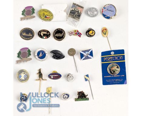 Collection of Metal and Enamel Fishing Themed badges, to include competition, national badges, and a few might be tourist bad