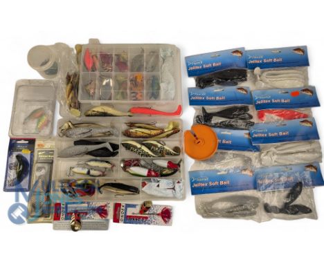 Artificial Baits, a mixed lot to include Jelly lures, plugs, spoons, some still carded 