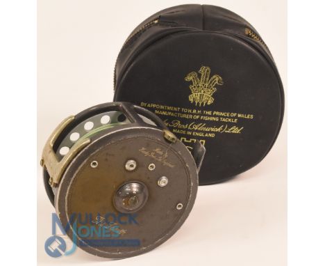 Hardy Bros "The Zenith" alloy trout fly reel - 3 3/8" wide ventilated spool, 2 screw latch, black handle, milled rim tensione