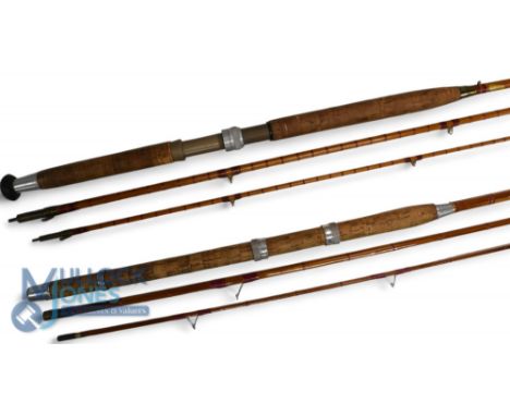 Allcocks "The Standard" split cane salmon fly rod - 12ft 3pc 24" handle, alloy down locking reel seat, red agate butt/tip rin