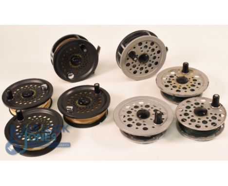 BFR Magnum disc drag alloy fly reel with 3 spare spools, 4" spool, 2 screw latch, counter balanced handle, rear tensioner. Li