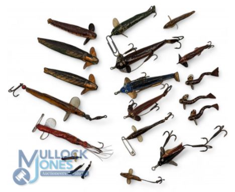 Selection of 'Soleskin' Minnows - 2x stamped Farlow to fins, plus Loach lures, and unnamed Nevison Minnows - sizes vary 0.75"