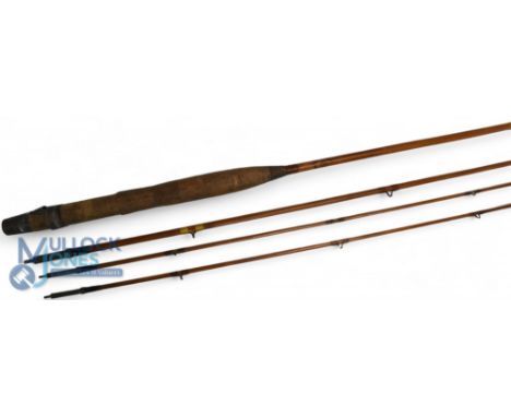 James Ogden Cheltenham split cane trout fly rod - 9ft 3pc with spare tip, agate butt/tip rings (one tip replaced, brass reel 