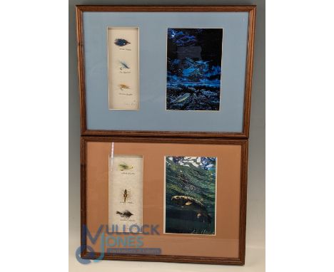 2x Fine Framed Sea Trout and Salmon Fishing Flies, each display has 3 tied flies of Claires choice, Ice maiden, popvic shrimp