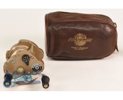 J W Young &amp; Sons Gildex level wind bait casting reel, twin handles, on/off check and tensioner, folding reel seat. In ori