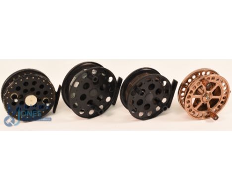 Lewtham Products "The Leeds" alloy centre pin/trotting reel - 4 3/4" wide caged spool, twin handles, rear spring tensioner, l