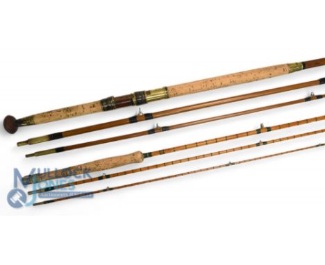 Malloch of Perth Victorian greenheart salmon fly rod, 12' 3 piece, black whipped guides/ferrules, 24" cork handle with brass 