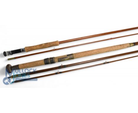 C Farlow &amp; Co, London 12' 3 piece greenheart salmon fly rod, green whipped red agate butt guide, snake intermediates, bro