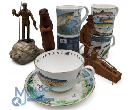 Fishing Related Collectables, 2 china fishing themed mugs 2x Riverside (one has a chip to base) Royal Worcester and James Dea