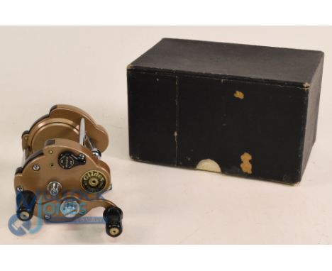 J W Young &amp; Son Redditch "The Gildex" multiplier reel, side tensioner, on/off check, twin waisted handles, folding alloy 
