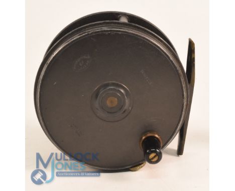 Ogden Smith London Dingley Perfect style built "Exchequer" alloy salmon fly reel, 4 1/4" double ventilated 2" wide spool, bra