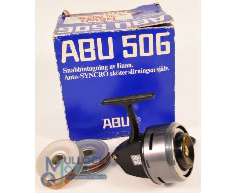 Abu 506 open face spinning reel - push button line release. In original correct box and instructions, with 2 spare spools. Ve