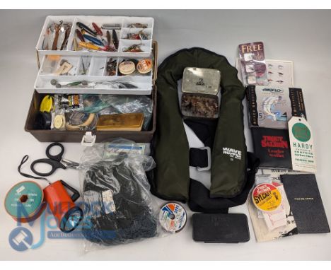 Fishing Tackle Collection, to include a cantilever tackle box with contents of Toby lures, spoons, spinners, line, tools, a g