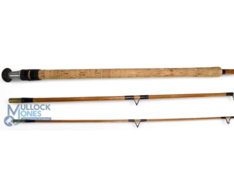 Milward Swimmaster 12' 3 piece split cane coarse rod, refurbished, bronze whipped black high bells guides, red agate butt/tip