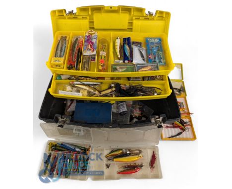 Stanley Cantilever Toolbox full of fishing tackle, lures plugs artificial baits and other accessories, used and unused lures