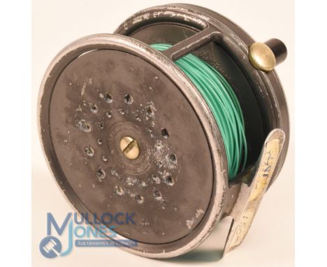 Hardy Perfect 3 3/4" alloy salmon fly reel, black handle, working rim tension regulator, 64mm ribbed alloy foot, original dru