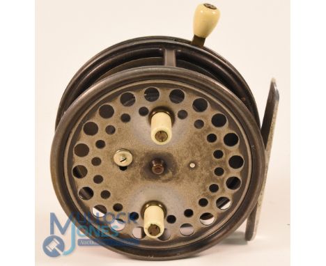 Hardy Bros "The Silex No 2" alloy casting reel c1918 stamped A H N, 4" ventilated wide spool, button latch, twin ivorine hand