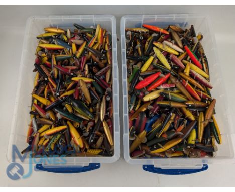 Lifetime Collection of Fish Lures Devon Minnows, plastic and wooden painted examples - 100s