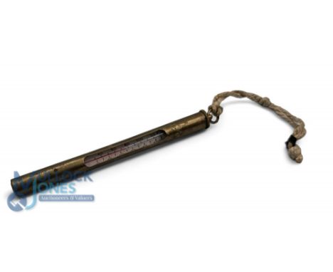 Hardy Bro Fishing Brass Thermometer 5.25" long casing, stamped with maker's details, internal glass tube, all correct and wor