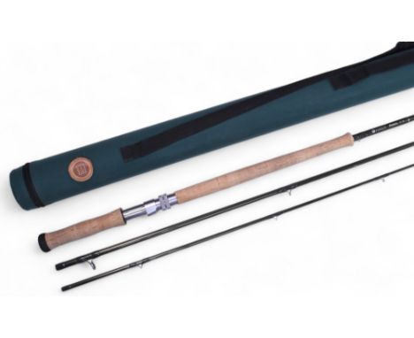 Hardy Demon 13' 3-piece graphite salmon fly rod, line rate #8, 24 1/2" cork handle, green anodized screw reel fitting, good, 