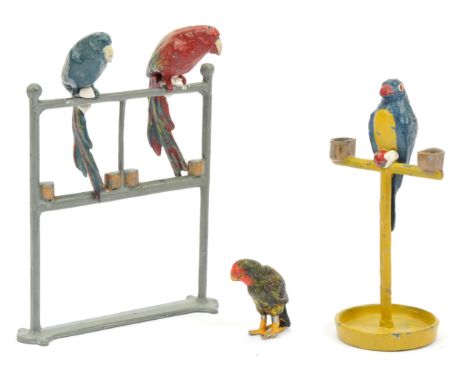 F.G. Taylor - Parrot Set, comprising: Grey Two Tier Perch &amp; 2 x Parrots [Green &amp; Blue] Designed to be displayed on th