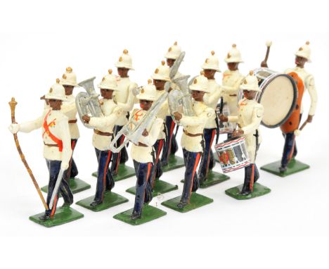 Britains - From Set 2185 - Bahamas Police Band, [1960 only], now comprising: Band Master with Baton &amp; 11 x Marching Music