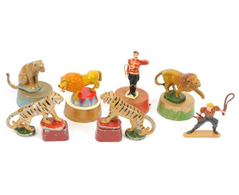 Wend-Al - "Solid Aluminium Models" - Circus Series, comprising: Lion Tamer with Whip &amp; Stool, 2 x Performing Lions, 2 x P