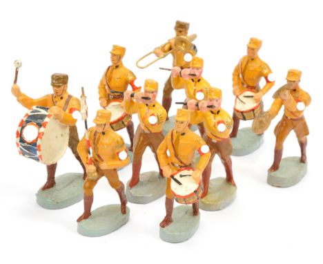 Elastolin - SA [Sturm Abteilung], circa 1935, comprising: SA Drum Major &amp; 9 x SA Bandsmen Playing Various Instrumentation