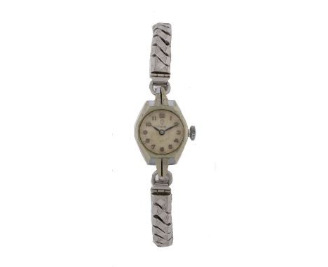 Tudor ladies stainless steel wristwatch, the signed dial with Arabic hours, manual mound, the case 17mm diameter 