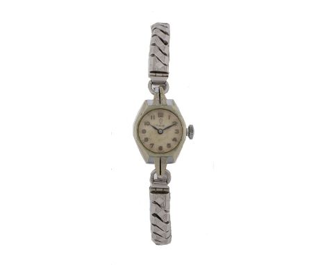 Tudor ladies stainless steel wristwatch, the signed dial with Arabic hours, manual mound, the case 17mm diameter 