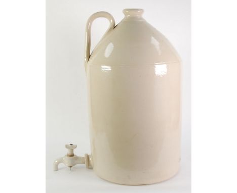 DOULTON AND CO., LTD. LAMBETH LIGHT BUFF STONEWARE LARGE 10 GALLON FLAGON, with loop handle and detachable stoneware tap, app