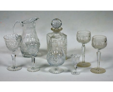 NINETEEN PIECE PART TABLE SERVICE OF GOOD QUALITY DRINKING GLASSES including a set of six hock glasses and pair of brandy bal