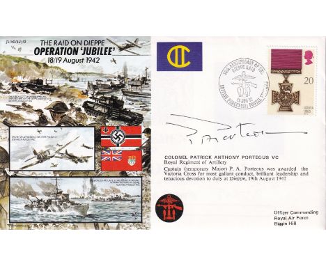 Pat Porteous VC, Distinguished WWII Officer, Signed First Day Cover. Good condition. All autographs come with a Certificate o