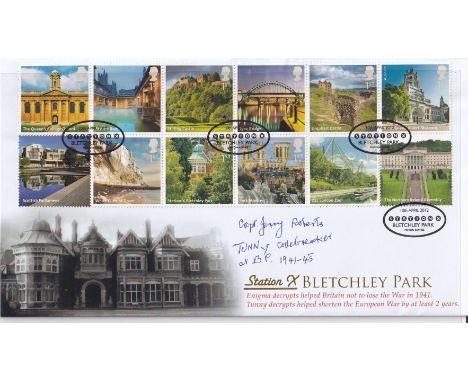 Captain Jerry Roberts, Bletchley Park Code Breakers, Signed First Day Cover. Good condition. All autographs come with a Certi