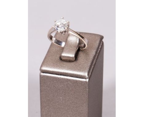 Solitär Ring, 585er Gold/Weißgold schlanke Ringschiene, besetzt mit zentralem Brillant von ca. 0,90ct., Wesselton / Weiß (H-I