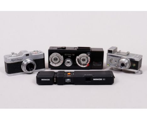 Konvolut Kleinstbild-Kameras, Deutschland/Tschechien/Japan, 20.Jh., 4-tlg. bestehend aus Steky Modell III mit Stekinar 3,5/25