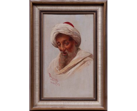 Alfredo Flórez (tätig 19./20.Jh.) Öl/Holz, Portrait eines bärtigen Beduinen. u.l.  sign. "Florez", unl. bez. und dat 1907, ca