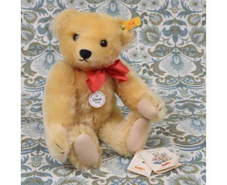Steiff (Germany) EAN 000379 Classic 1909 replica teddy bear, trademark 'Steiff' button to ear with red and yellow tag, cardbo