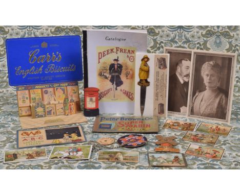 Advertising - a Carr &amp; Co Ltd rounded rectangular shaped cardboard easel backed showcard, embossed and printed gilt lette