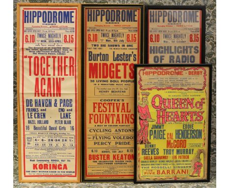 Vintage Posters, The Arts, Theatrical Interest - a rectangular shaped advertising bill poster, Derby Hippodrome, "BURTON LEST