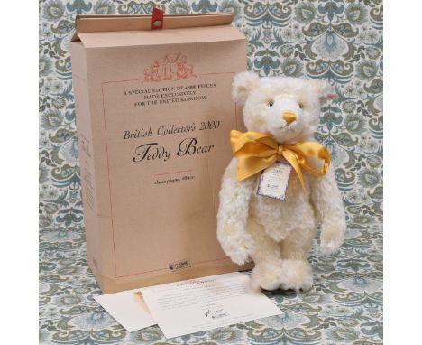 Steiff (Germany) EAN 654763 British Collector's 2000 teddy bear, trademark 'Steiff' button to ear with red and white tag, car