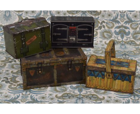 Advertising - an early 20th century Carr &amp; Co Ltd novelty biscuit tin in the form of a faux green shaped rectangular kit 