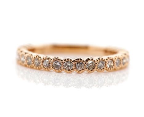 Diamond set 18ct rose gold ring approx 1/3- 3/4 Eternity style set with 25x diamonds total weight 0.43ct, ring weight 2.59 gr