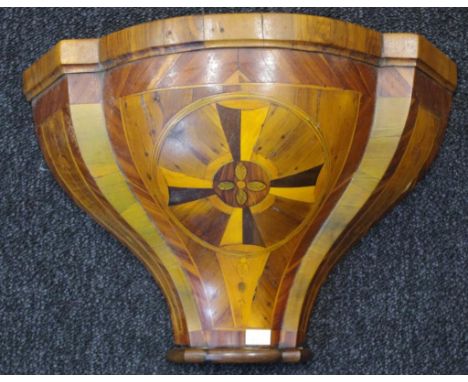 Fine Italian inlay wall bracket with marquetry inlay panels surrounded by cross banded borders, height 25cm approx