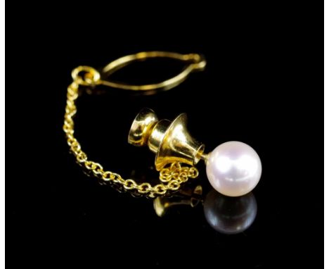 Mikimoto pearl tie tack marked to reverse. Approx 7.3mm round white pearl